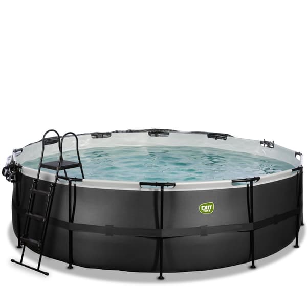 EXIT Black Leather pool ø488x122cm med sandfilterpump och tak och värmepump - svart