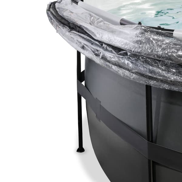 EXIT Black Leather pool ø488x122cm med sandfilterpump och tak och värmepump - svart