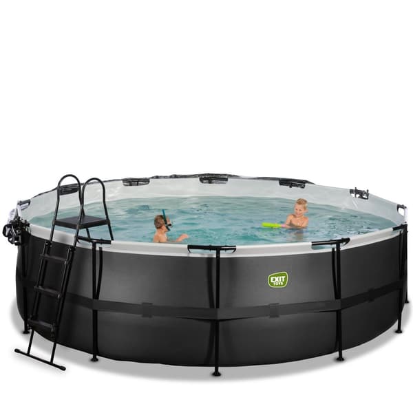 EXIT Black Leather pool ø488x122cm med sandfilterpump och tak och värmepump - svart