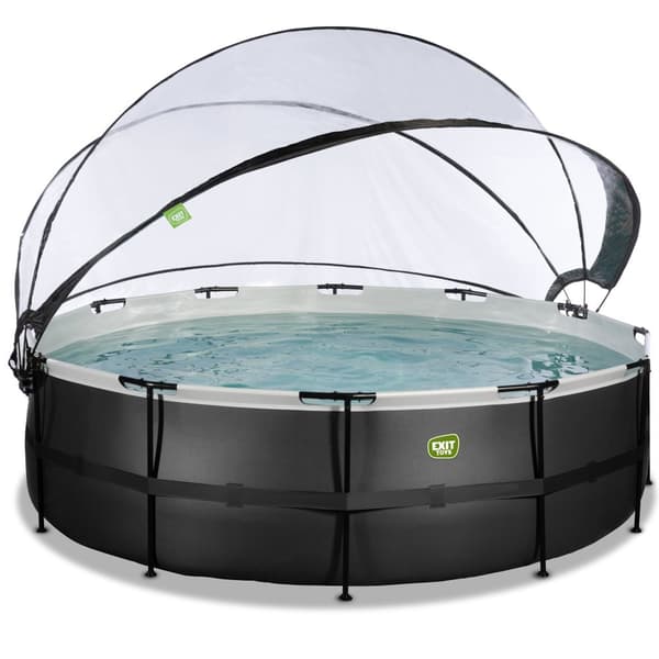 EXIT Black Leather pool ø488x122cm med sandfilterpump och tak och värmepump - svart