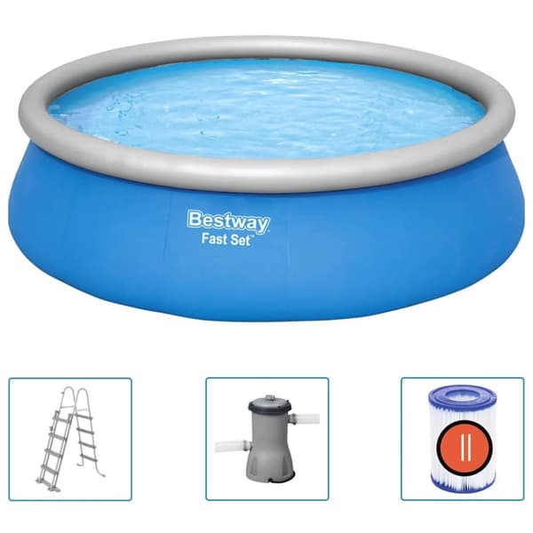 Bestway Uppblåsbar pool med tillbehör Fast Set rund 457x122 cm