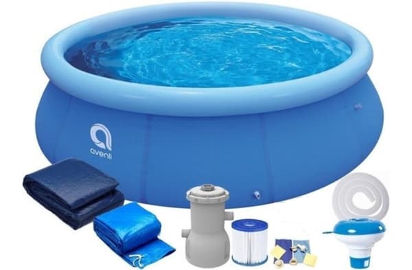 Avenli 244cm Rund Oppustelig Pool Sæt med Pumpe, Grundlag & Dække - Blå