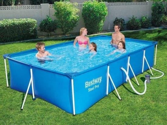 Stor rektangulær overjordisk pool 400x211 cm - Sikker og komplet med pumpe og filtre