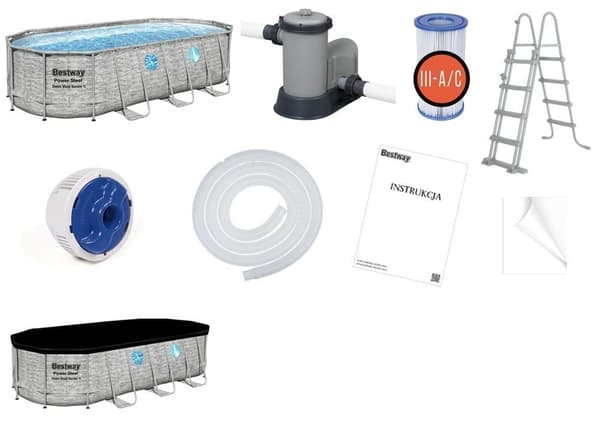 Bestway Power Steel Swim Vista Series II oval pool med undervattensfönster, 549x274x122cm, 13.430L kapacitet