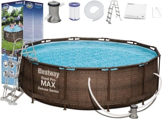 Iso Rattan-tyylinen Perheuima-allas Tikapuineen, Katteella & Suodatinpumpulla - 23,062L Kapasiteetti