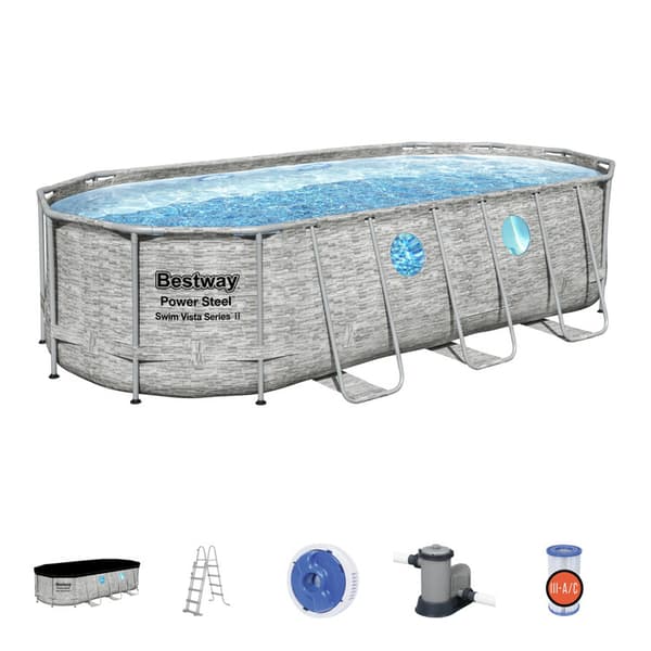 Bestway Power Steel Swim Vista Series II soikea allas vedenalaisilla ikkunoilla, 549x274x122cm