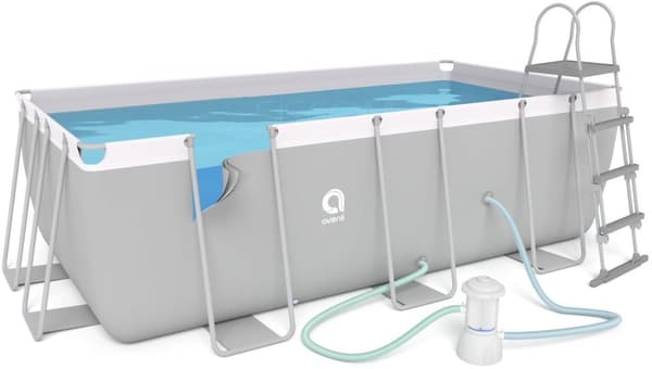 Avenli 400x207 cm Familie Rektangulær Pool Sæt med Pumpe, Stige & Dække