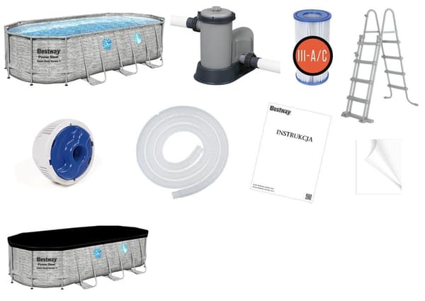 Bestway Power Steel Swim Vista Series II Perheuima-allas turvaikkunoilla, 549x274x122cm