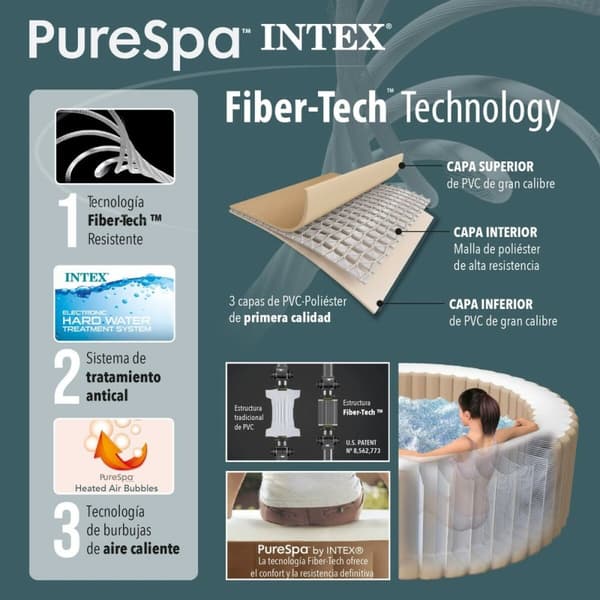 Oppblåsbart spa Intex Purespa Greywood Deluxe 28442EX 6 plasser 220-240 V 1741 l/h 1089 L