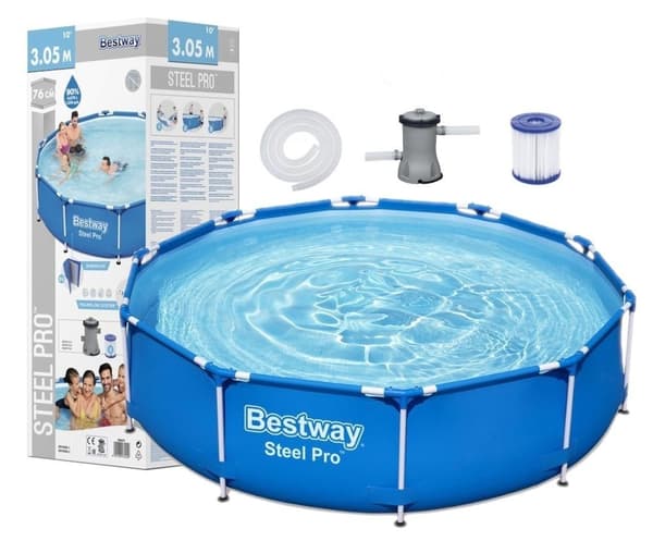 Bestway Steel Pro Pyöreä Kehys Uima-allas Set, 305x76 cm, Sisältää Pumppu & Suodatin, Kestävä & Helppo Koota