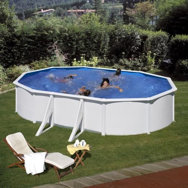 GRE - Vitpool utomhus oval stål vit 5,27m x 3,27m x H: 1,22m (Levereras med sandfilter och stege)