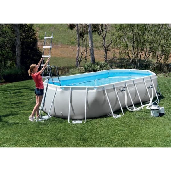 INTEX Tubular Above Ground Pool Kit - Pris Ram - 610 x 305 x 122 cm - Oval (Pump, lock, markduk och stege) - 26798NP