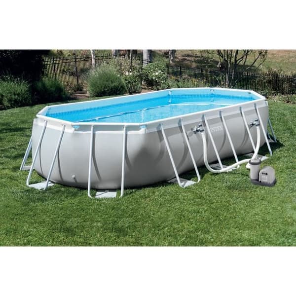 INTEX Tubular Above Ground Pool Kit - Pris Ram - 610 x 305 x 122 cm - Oval (Pump, lock, markduk och stege) - 26798NP
