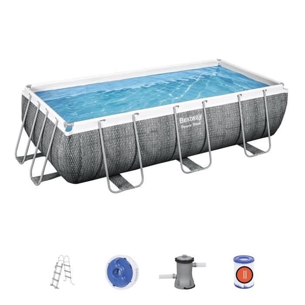 BESTWAY Power Steel rörformad poolkit över marken 404 x 201 x 100 cm - Rektangulär (Med patronfilter, stege)