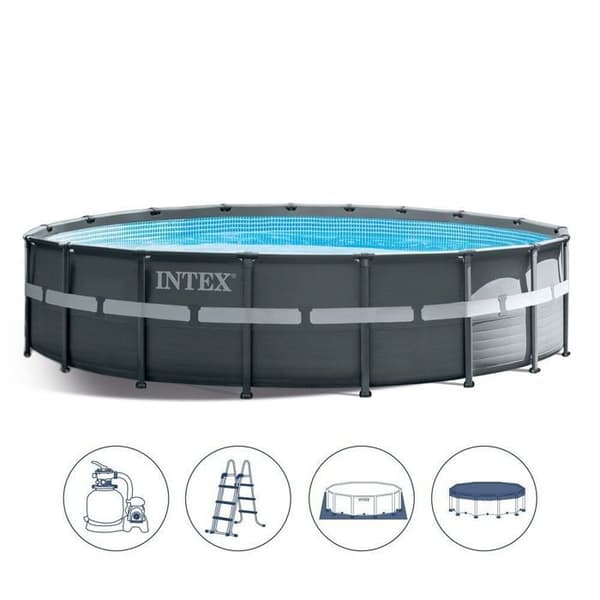 INTEX rörformad pool ovanjord - 488 x h122 cm - Sandfilter - Stege - Täckmatta