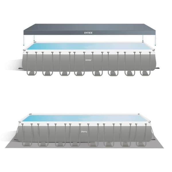 INTEX rörformad pool över marken - 975 x 488 x h132 cm - Grå - Rektangulär - Sandpump - 54 400 L