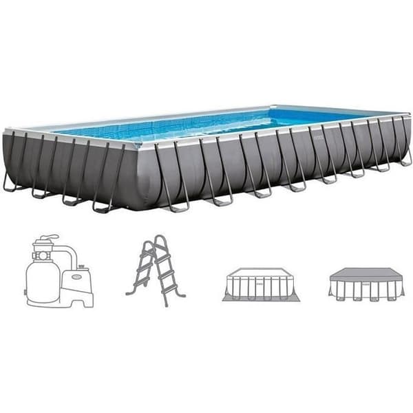 INTEX rörformad pool över marken - 975 x 488 x h132 cm - Grå - Rektangulär - Sandpump - 54 400 L