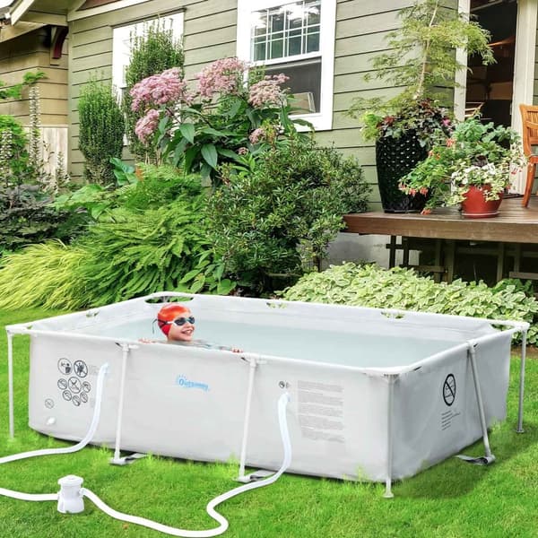 Rootz rektangulært stål over jorden pool - swimmingpool - baghaven pool - korrosionsbestandig - 292L x 190W x 75H cm