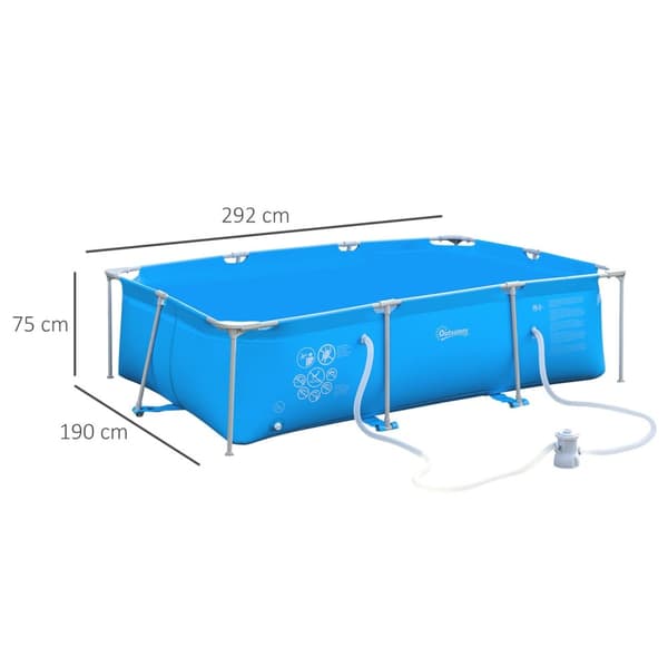 Rootz Suorakulmainen maanpinnan uima -allas - takapihan uima -allas - uima -allas - suodatin - 292L x 190W x 75H cm