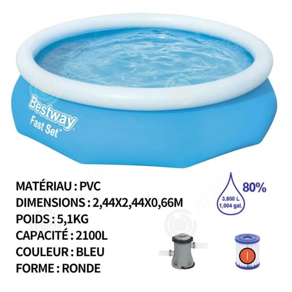 INN Metallram simbassäng 2,44x2,44x0,66m PVC 2100 liter blå simbassängsats metallram havspool metallram rund rörformad