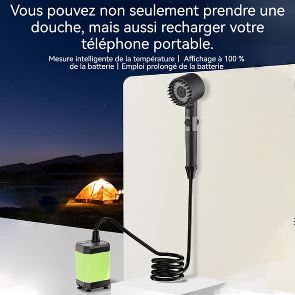 Campingdusch PASSIONOVA 6000mAh elektrisk, uppladdningsbar duschpump med temperaturskärm och effektskärm