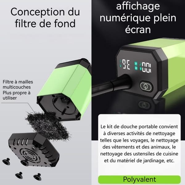 Campingdusch PASSIONOVA 6000mAh elektrisk, uppladdningsbar duschpump med temperaturskärm och effektskärm