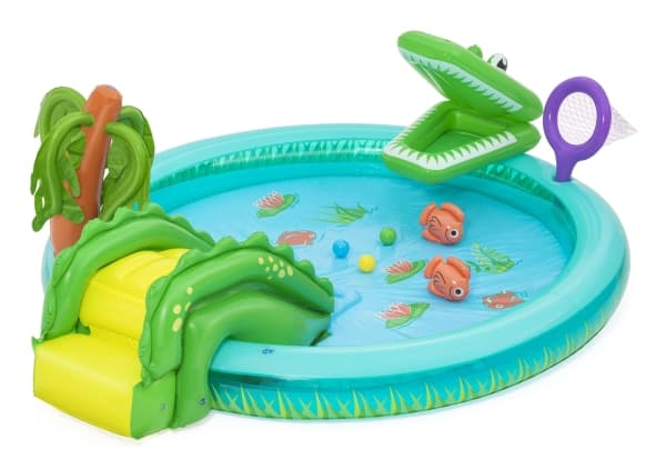 Bestway Puhallettava leikkikenttä CROCODILE liukumäki + sprinkleri + pallot 53166