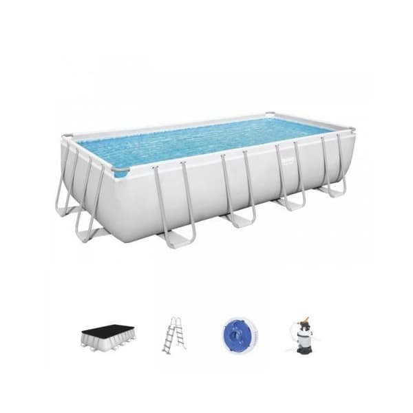 Kit för ovanmarkspool tubulär BESTWAY - Power steel™ - 488 x 244 x 122 cm - Rektangulär (Sandfilter, stege, diffusor)