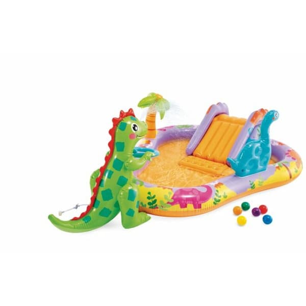 Oppblåsbart plaskebasseng for barn Intex Dino Park 201 x 157 x 69 cm