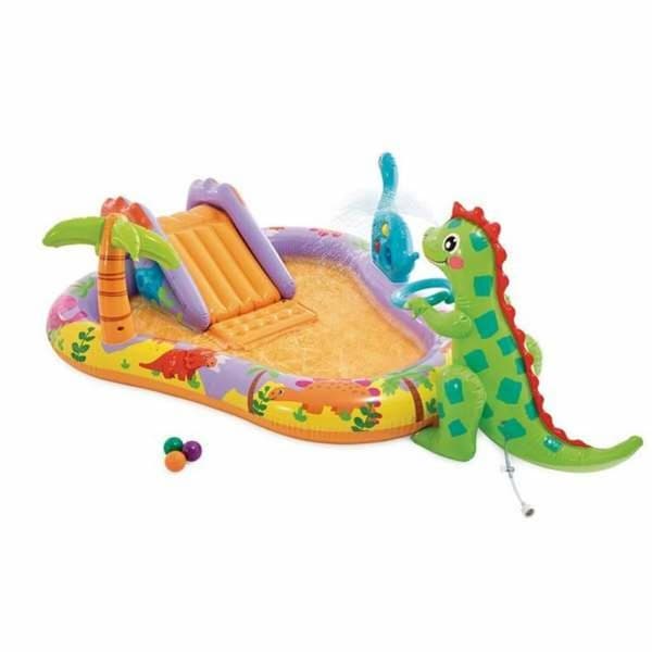 Oppblåsbart plaskebasseng for barn Intex Dino Park 201 x 157 x 69 cm