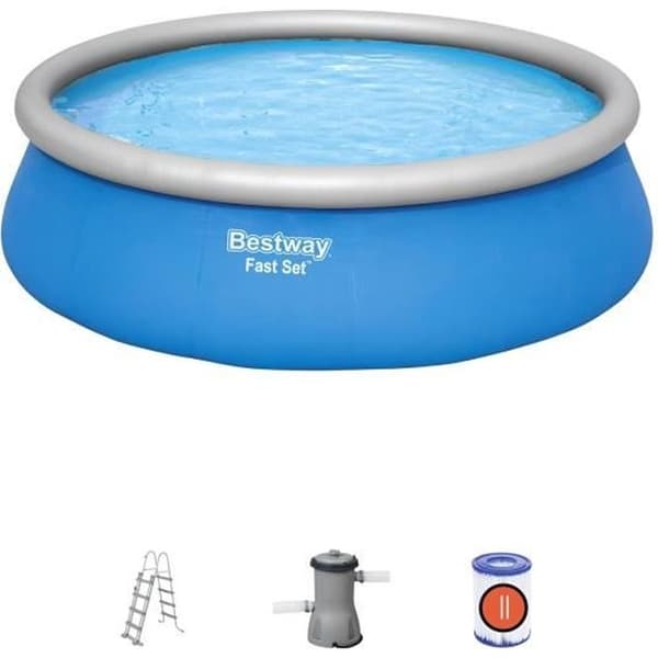 BESTWAY självbärande poolkit över marken - Fast Set - 457 x 122 cm - Rund (Levereras med patronfilter + säkerhetsstege)