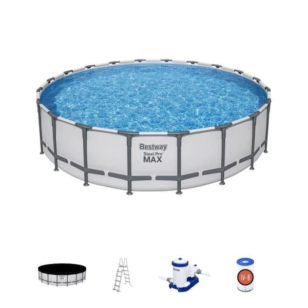 Kit för ovanmarkspool BESTWAY - Steel Pro Max™ - 610 x 132 cm - Rund (Inkluderar filter, patron, stege och presenning)