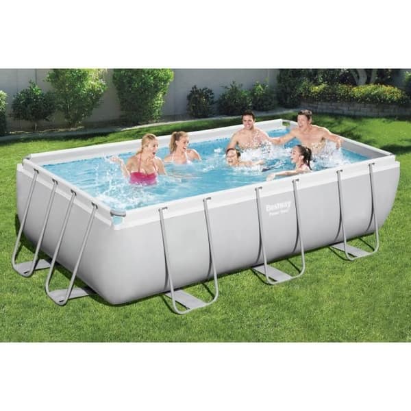 BESTWAY Tubular Above Ground Pool Kit - Power Steel™ - 404 x 201 x 100 cm - Rektangulär (levereras med stege, pump och