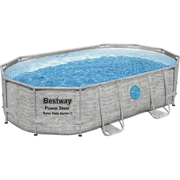 Kit för uppblåsbar pool BESTWAY - Power Steel™ - 488 x 305 x 107 cm - Oval - (Sandfilter, skyddstäck, stege)