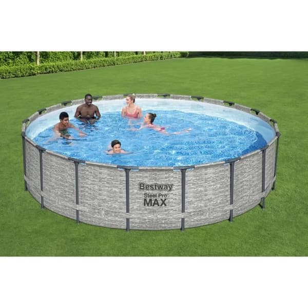 BESTWAY Steel Pro Max™ Tubular Above Ground Pool Kit - 549 x 122 cm - Rund (Med filtreringspump, stege och lock)