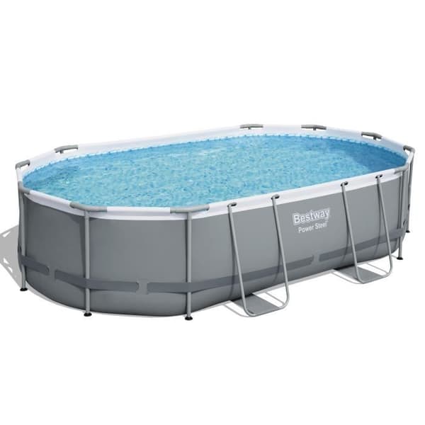 BESTWAY Tubular Above Ground Pool Kit - Power Steel™ - 488 x 305 x 107 cm - Oval (Levereras med en stege, ett lock, en