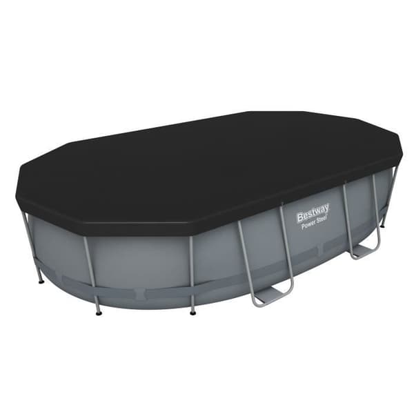 BESTWAY Tubular Above Ground Pool Kit - Power Steel™ - 488 x 305 x 107 cm - Oval (Levereras med en stege, ett lock, en