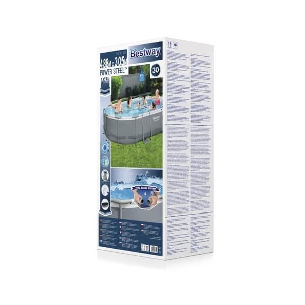 BESTWAY Tubular Above Ground Pool Kit - Power Steel™ - 488 x 305 x 107 cm - Oval (Levereras med en stege, ett lock, en