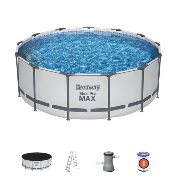 Kit för överjordisk tubpool BESTWAY - Steel Pro Max™ - 396 x 122 cm - Rund (Inkluderar pump, stege, skydd och filter)