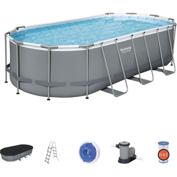 BESTWAY Power Steel™ Tubular Above Ground Pool Kit - 549 x 274 x 122 cm - Oval (Med patronfilter, stege, lock,