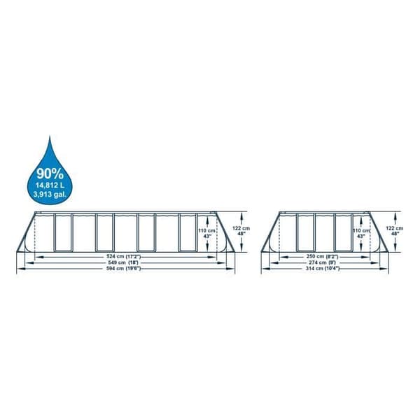 BESTWAY Power Steel™ Tubular Above Ground Pool Kit - 549 x 274 x 122 cm - Rektangulär (med pump, stege, lock)