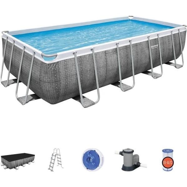 BESTWAY Power Steel™ Tubular Above Ground Pool Kit - 549 x 274 x 122 cm - Rektangulär (med pump, stege, lock)