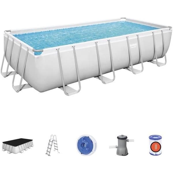 BESTWAY Power Steel™ rörformad poolsats ovan jord - 488 x 244 x 122 cm - Rektangulär (Inkluderar pump, stege, diffusor, lock)