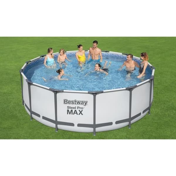 BESTWAY Steel Pro Max™ Tubular Above Ground Pool Kit - 427 x 122 cm - Rund (Med ett patronfilter, ett lock och en stege)