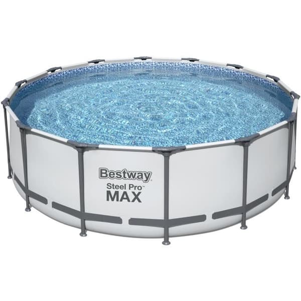BESTWAY Steel Pro Max™ Tubular Above Ground Pool Kit - 427 x 122 cm - Rund (Med ett patronfilter, ett lock och en stege)