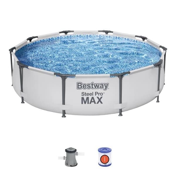 BESTWAY Steel Pro Max™ Tubular Above Ground Pool Kit - 305 x 76 cm - Rund (med patronrenare och filtreringspump)