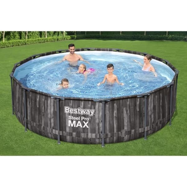 BESTWAY Steel Pro Max™ Tubular Above Ground Pool Kit - 427 x 107 cm - Rund (Levereras med filtreringspump, stege)