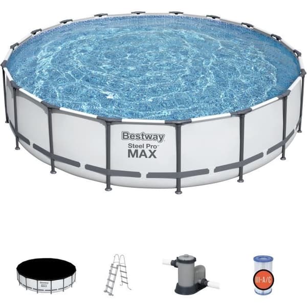 Kit för ovanmarkspool i tubformat BESTWAY - Steel Pro Max™ - 549 x 122 cm - Rund (Med patronfilter, en presenning och en stege)