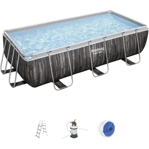 Kit för ovanmarkspool tubulär BESTWAY - Power Steel™ - 404 x 201 x 100 cm - Rektangulär (Sandfilter, stege, diffusor)