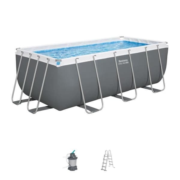Kit för utomhuspool i rörformig BESTWAY - Steel Pro Max™ - 412 x 201 x 122 cm - Rektangulär (Sandfilter, stege)
